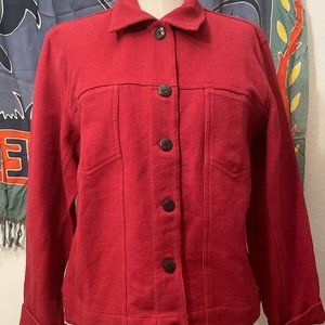 Chico's Burgundy Button Front Long Sleeve Shirt Jacket Size 1 Pockets
